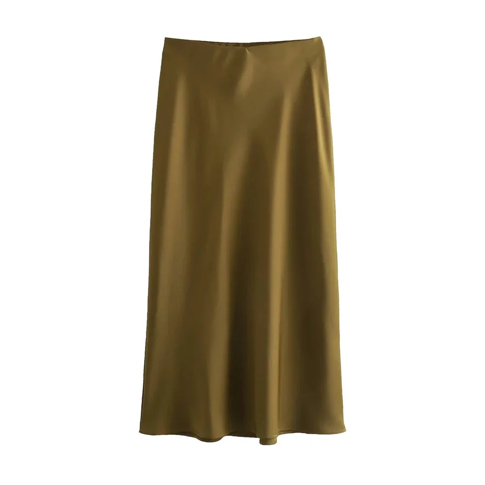 Chic Fashion Satin Midi Skirt