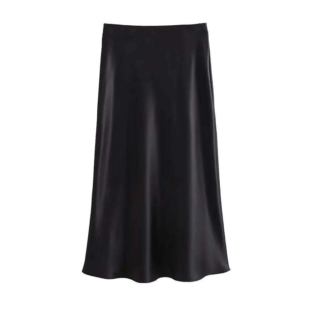 Chic Fashion Satin Midi Skirt