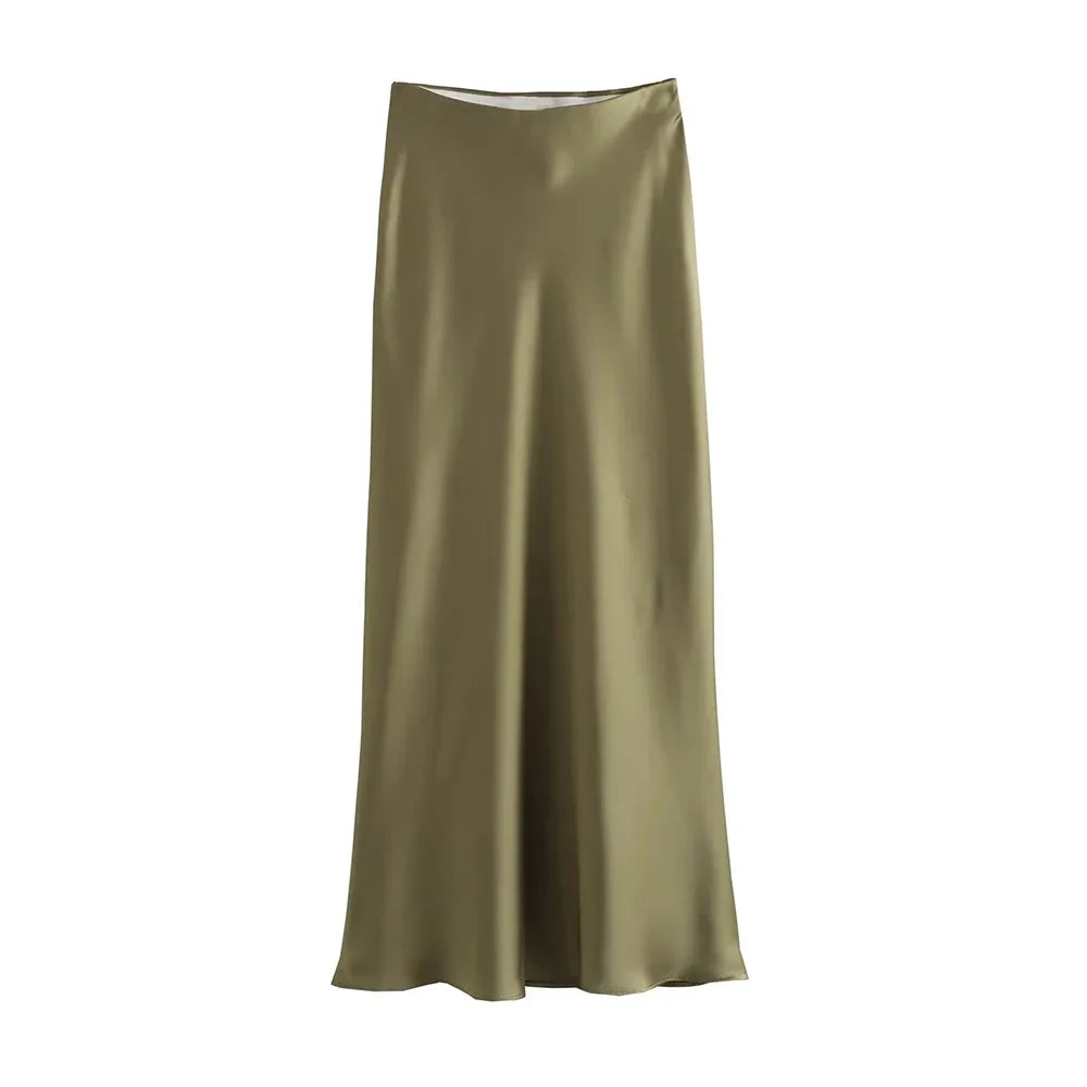 Chic Fashion Satin Midi Skirt