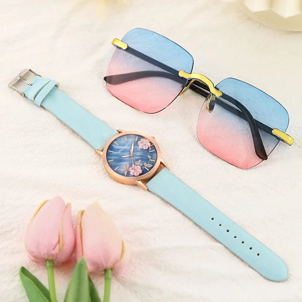 Classy Bracelet Watch & Glasses Set