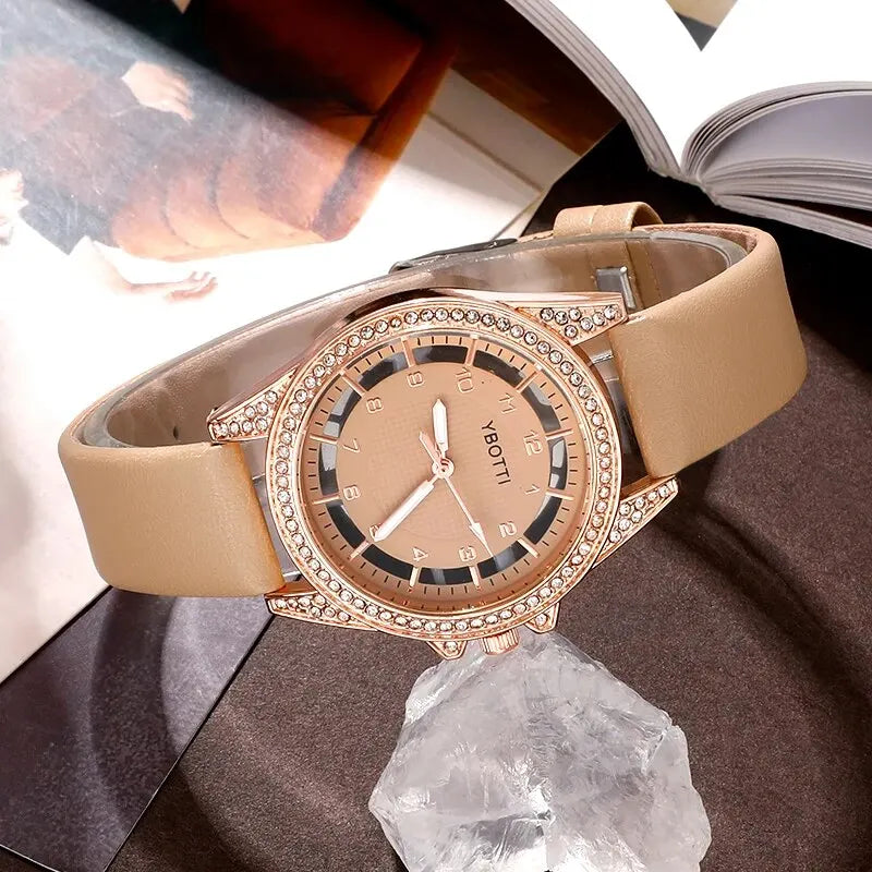 Luxury Leather Band Watch & Bracelet Set