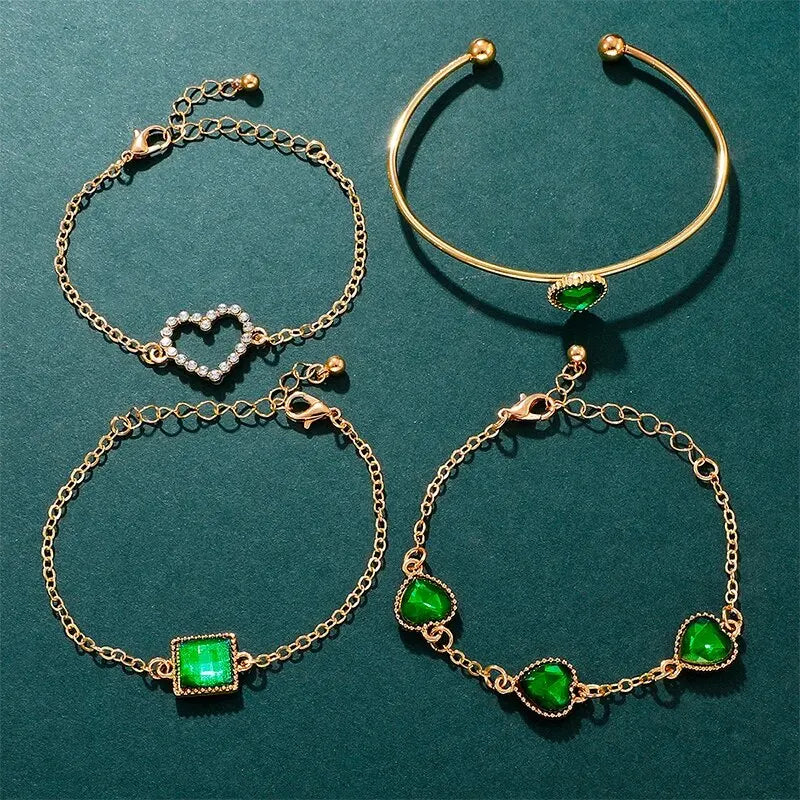 Luxury Emerald Watch & Bracelet Set