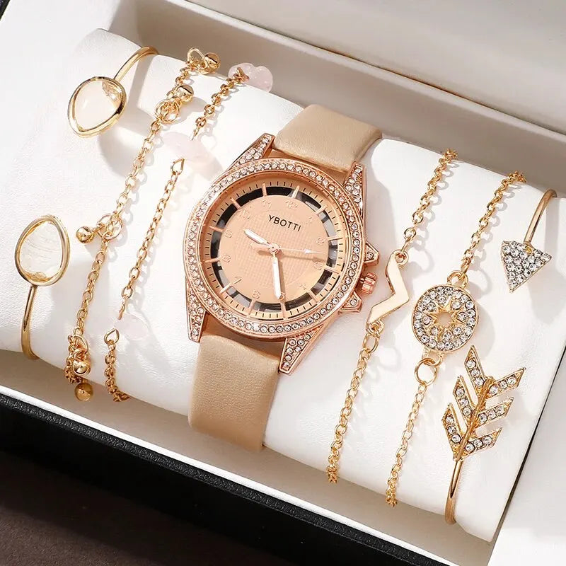 Luxury Leather Band Watch & Bracelet Set