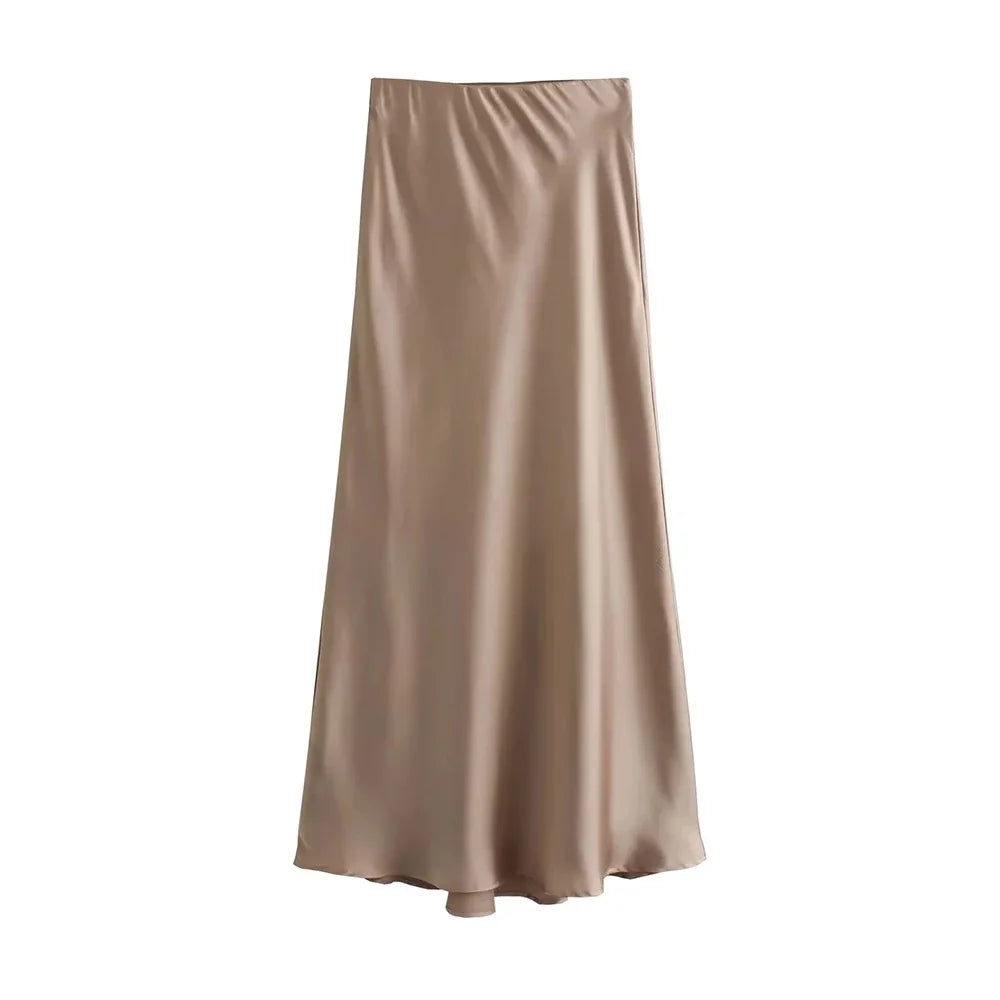 Chic Fashion Satin Midi Skirt