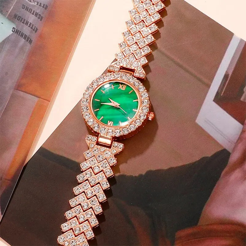 Luxury Emerald Watch & Bracelet Set