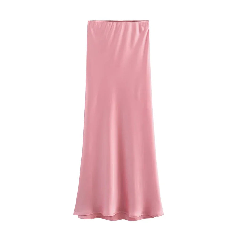 Chic Fashion Satin Midi Skirt