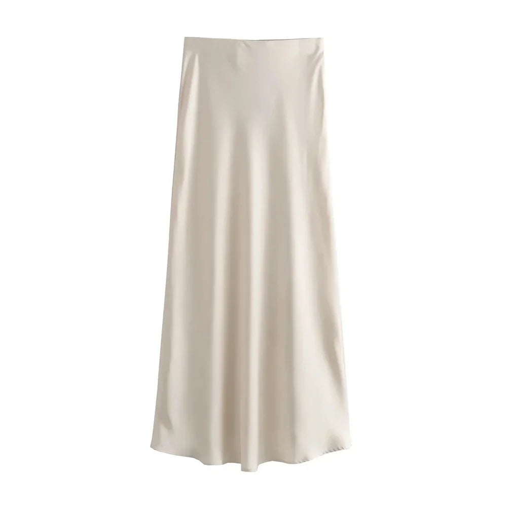 Chic Fashion Satin Midi Skirt